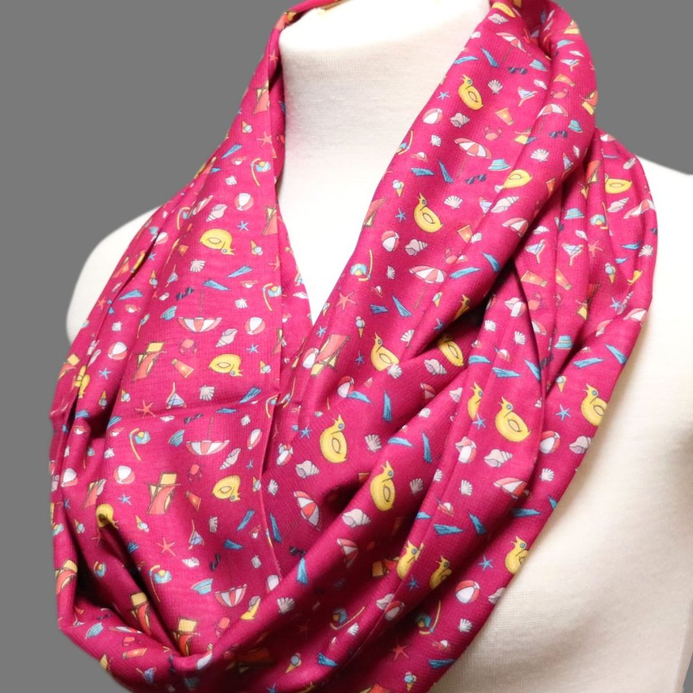 Red Beach infinity scarf gift for her with ducks and beach theme womens apparel